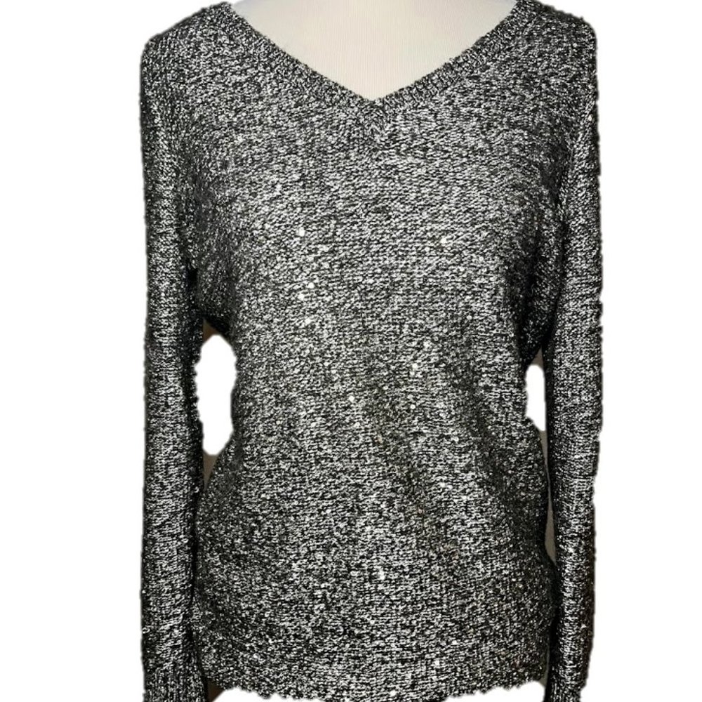 White House Black Market Sequin Sweater Grey Size L